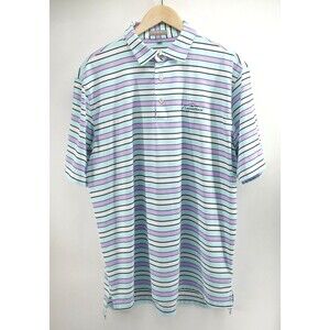 Peter Millar Polo‎ Men Large Blue Purple Striped Summer Comfort Golf Stretch